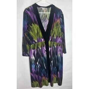 AA Studio AA Women's Dress Long Sleeve Size 16 V-Neck Purple Green Blue